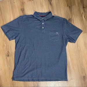 Tommy Bahama Men’s Large Blue Gray Striped Polo Short Sleeve Shirt Islandzone